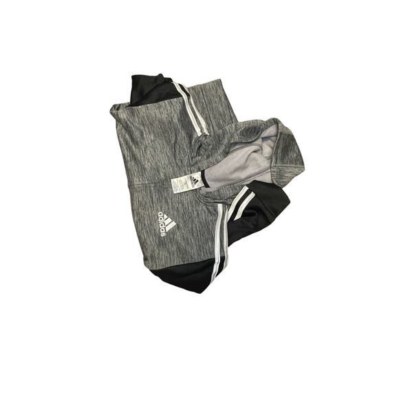 BOYS GRAY LONG SLEEVE ZIP UP ADIDAS HOODED SWEATSHIRT WITH STRIPES DOWN SLEEVES - Picture 3 of 3